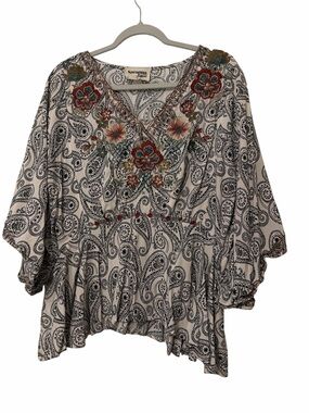 Savanna Jane Boho Paisley Kimono Tunic Blouse Multicolor Floral Embroidery 1X